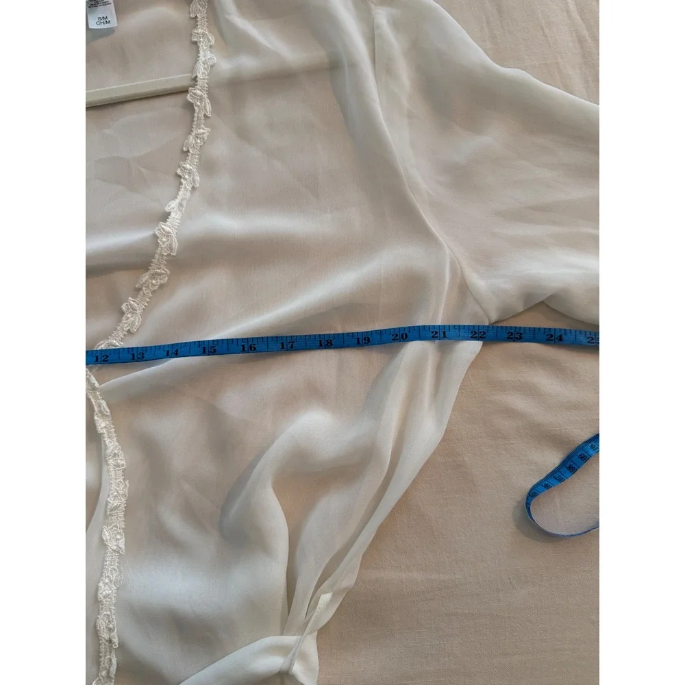 Delicates Ivory Lace Trim Sheer Robe S/M Bridal Boudoir Longline Duster